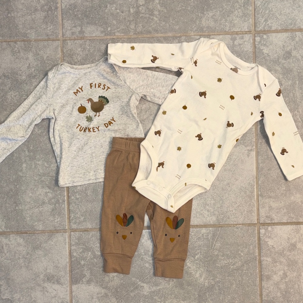 Carter's Gray and White Turkey Day Matching Set